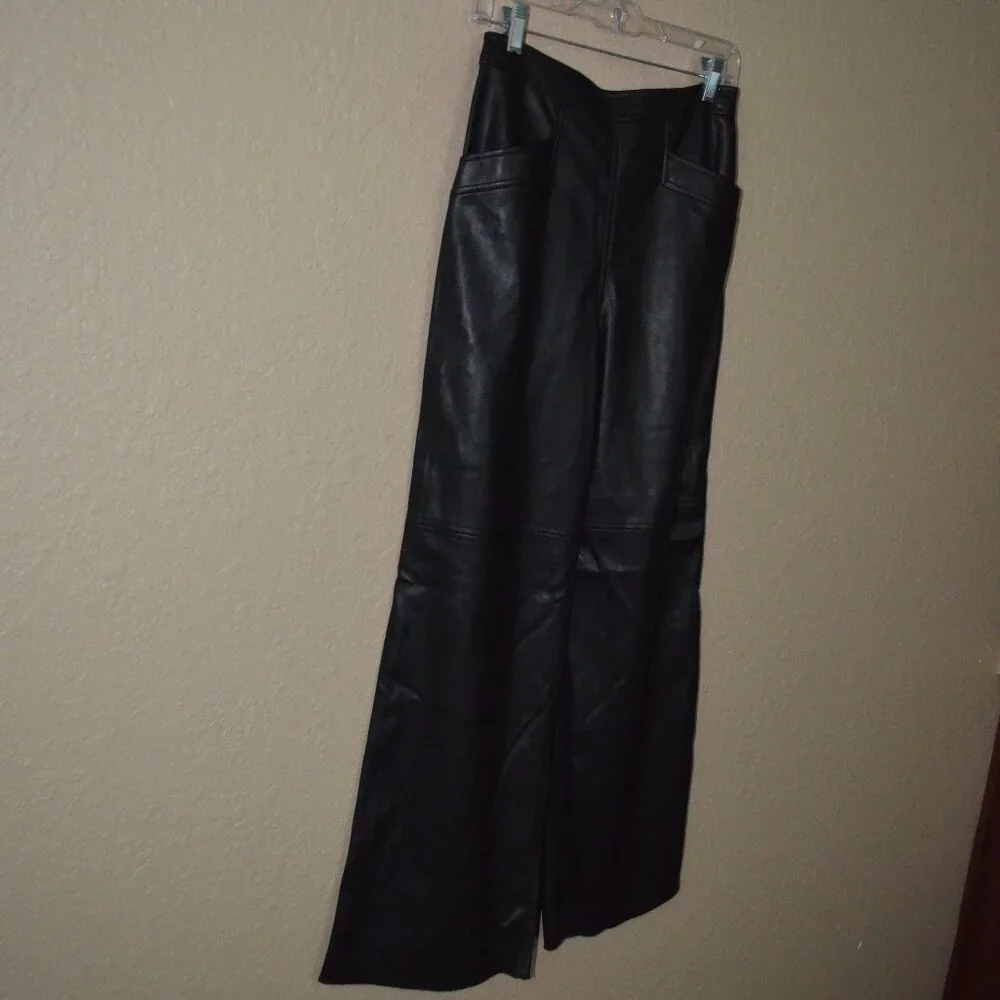 NWT $376  Sz M Raquel Allegra Black Faux Vegan Leather Lynn Pants